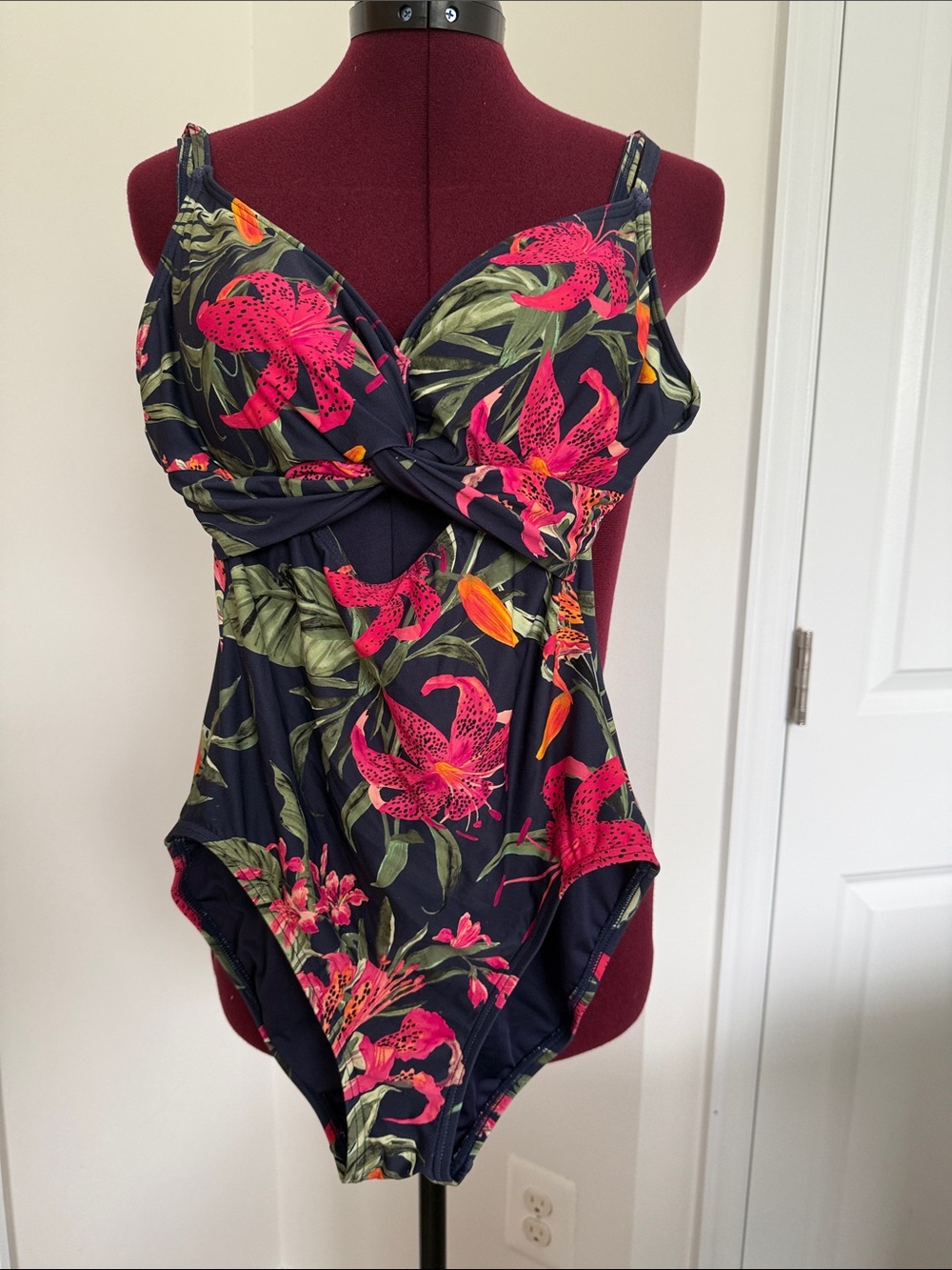 Soma Navy Floral One-Piece Swimsuit with Pink & Green Print